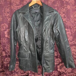 Vintage Express Black Leather Jacket Woman's XSmall